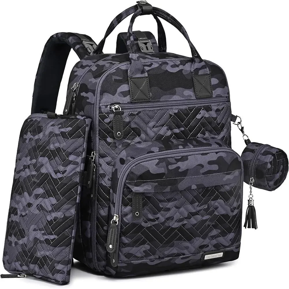 Iniuniu 4 in 1 Camo Diaper Bag Backpack Changing Pad NWOT New | Black Gray